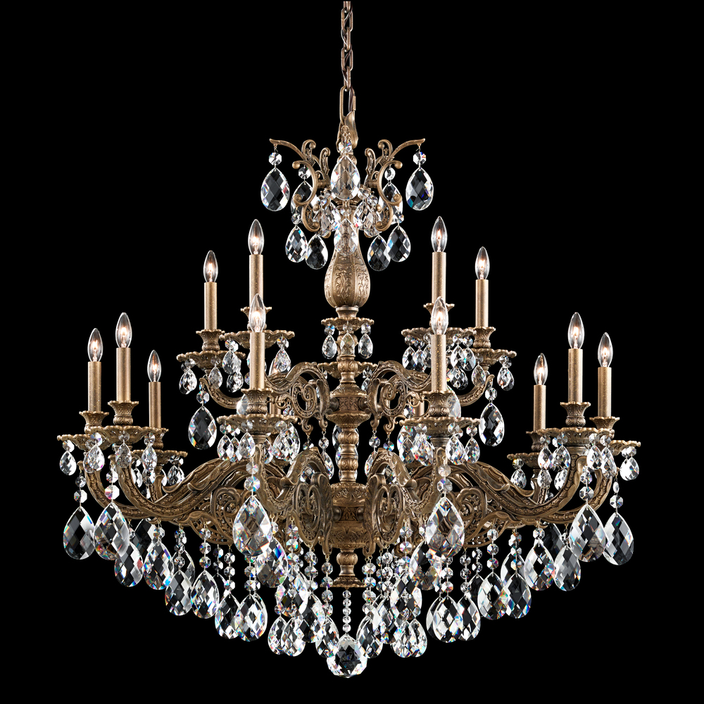 Milano 15 Light 120V Chandelier in Etruscan Gold with Clear Radiance Crystal