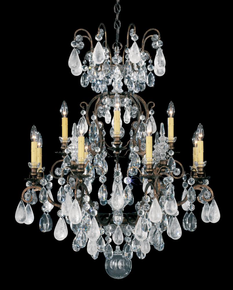 Renaissance Rock Crystal 13 Light 120V Chandelier in Black with Olivine & Smoke Quartz Crystal