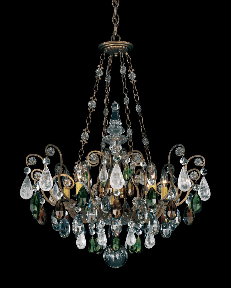 Renaissance Rock Crystal 8 Light 120V Pendant in Heirloom Gold with Olivine & Smoke Quartz Crystal