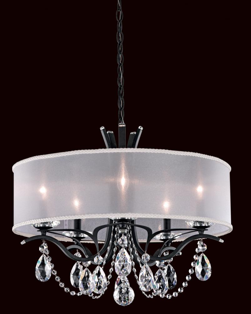 Vesca 5 Light 120V Chandelier in Antique Silver with Clear Radiance Crystal and White Shade