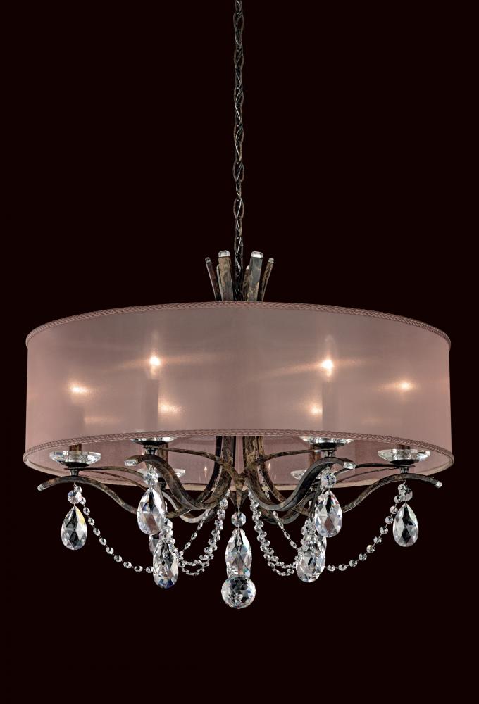 Vesca 6 Light 120V Chandelier in Antique Silver with Clear Radiance Crystal and White Shade