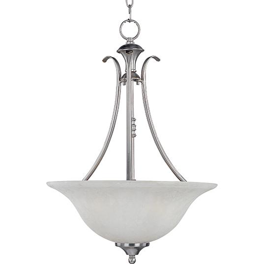 Three Light Satin Nickel Ice Glass Up Pendant