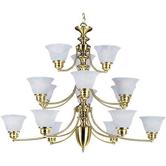 Fifteen Light Polished Brass Marble Glass Up Chandelier