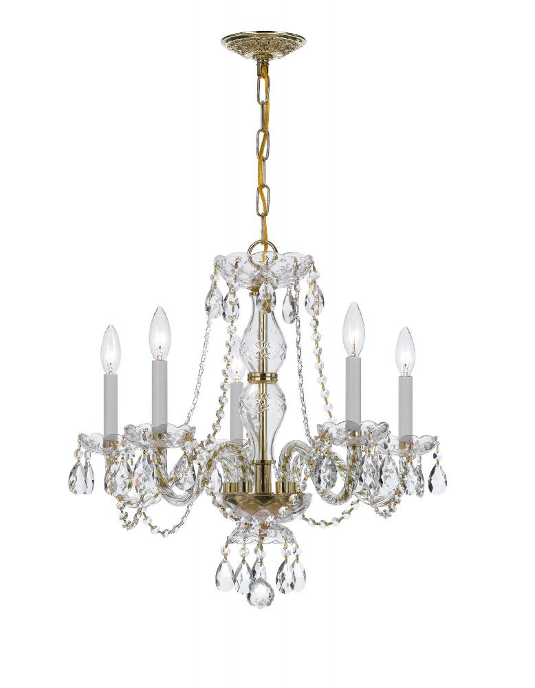 Traditional Crystal 5 Light Clear Italian Crystal Polished Brass Chandelier