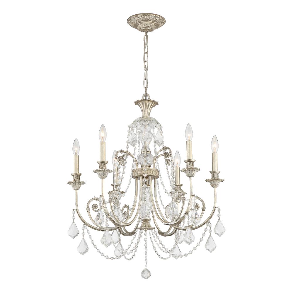 Regis 6 Light Hand Cut Crystal Olde Silver Chandelier