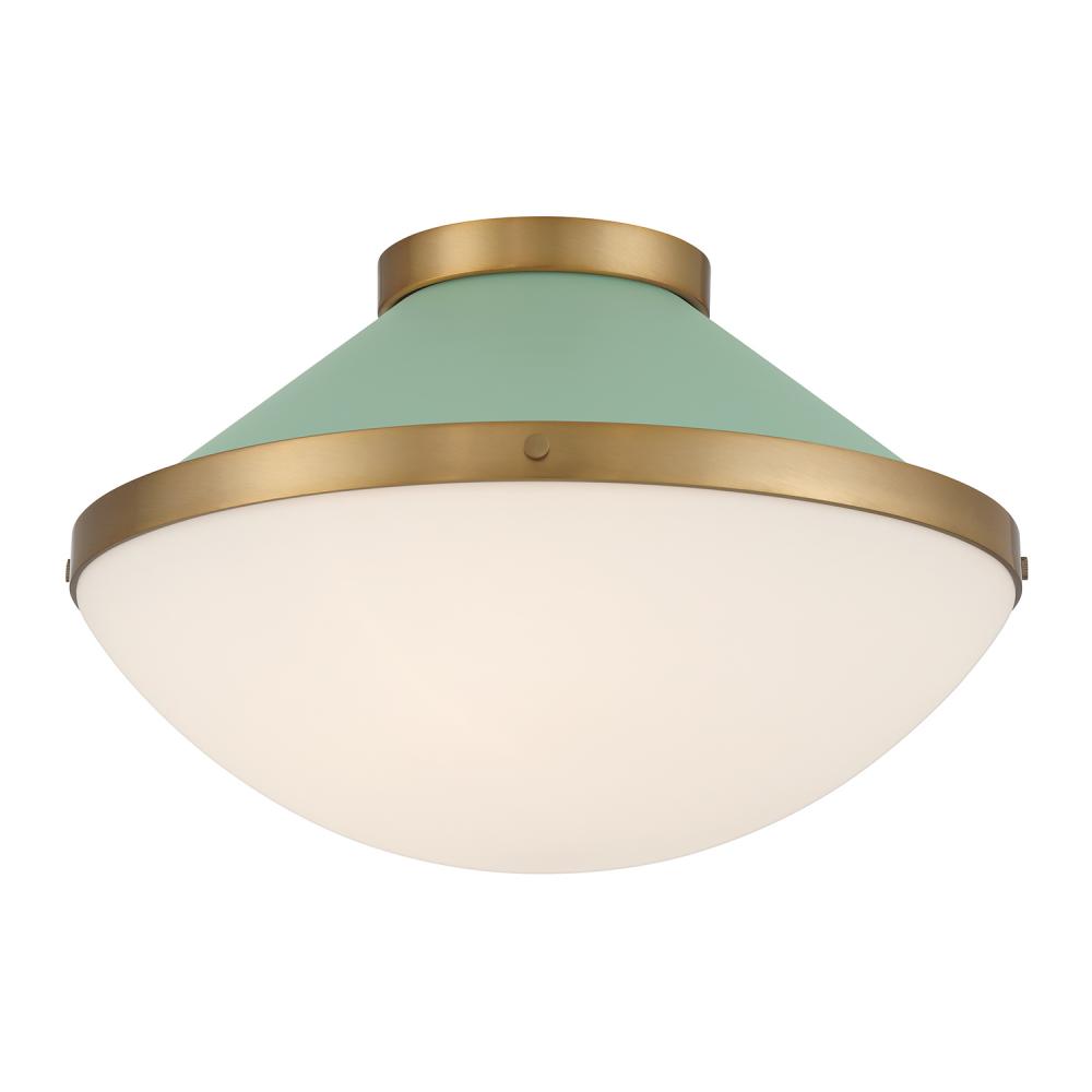 Xander 2 Light Vibrant Gold + Green Flush Mount