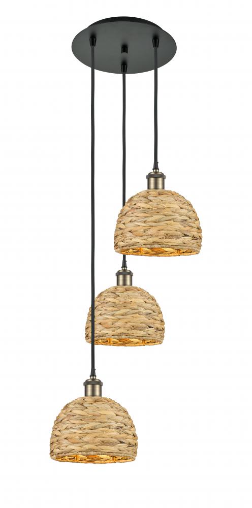 Woven Rattan - 3 Light - 15 inch - Black Antique Brass - Cord hung - Multi Pendant