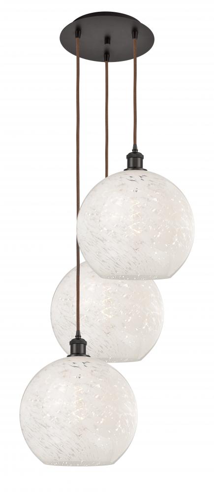 White Mouchette - 3 Light - 19 inch - Oil Rubbed Bronze - Cord Hung - Multi Pendant