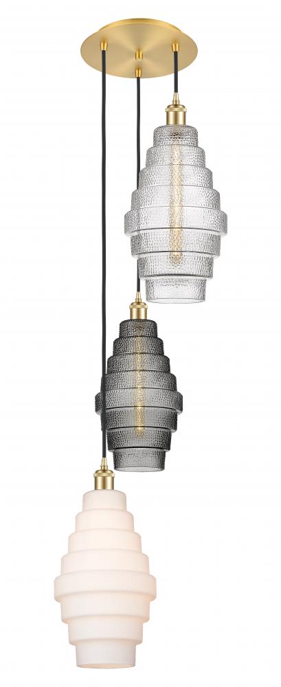 Cascade - 3 Light - 15 inch - Satin Gold - Cord hung - Multi Pendant