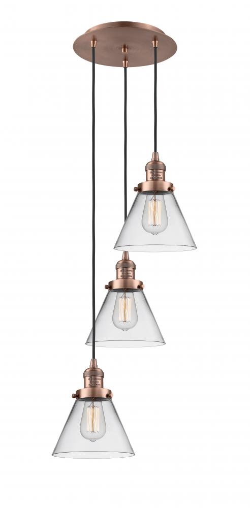 Cone - 3 Light - 14 inch - Antique Copper - Cord hung - Multi Pendant