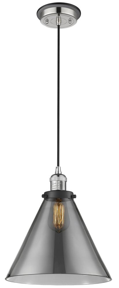 Cone - 1 Light - 12 inch - Polished Nickel - Cord hung - Mini Pendant