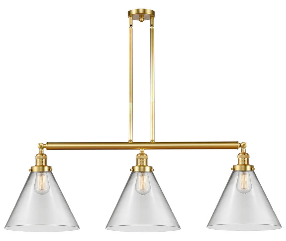 Cone - 3 Light - 44 inch - Satin Gold - Stem Hung - Island Light