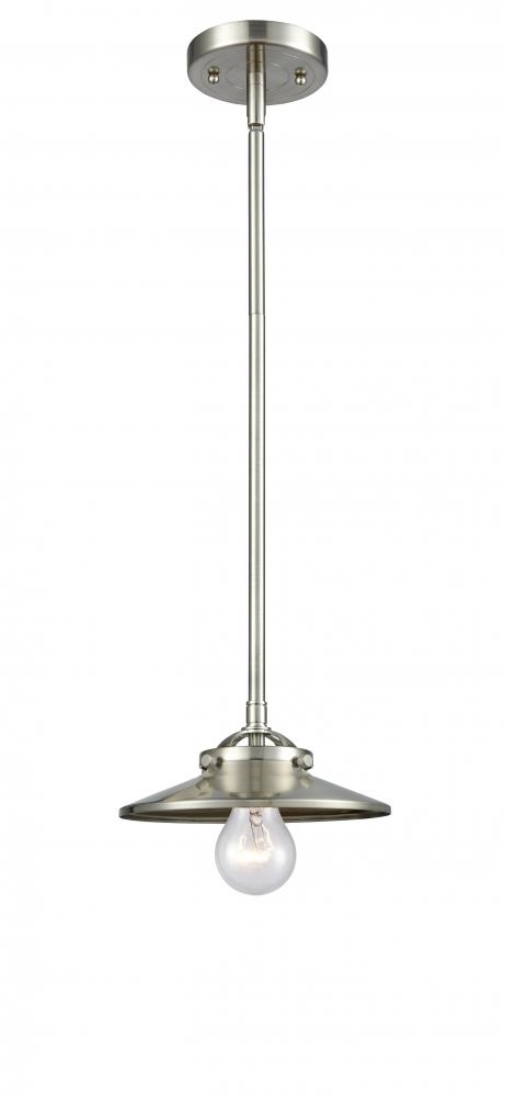 Railroad - 1 Light - 8 inch - Brushed Satin Nickel - Cord hung - Mini Pendant