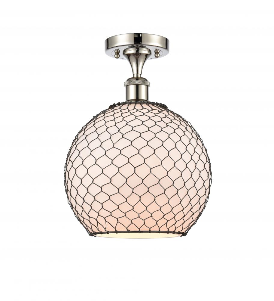 Farmhouse Chicken Wire - 1 Light - 10 inch - Polished Nickel - Semi-Flush Mount