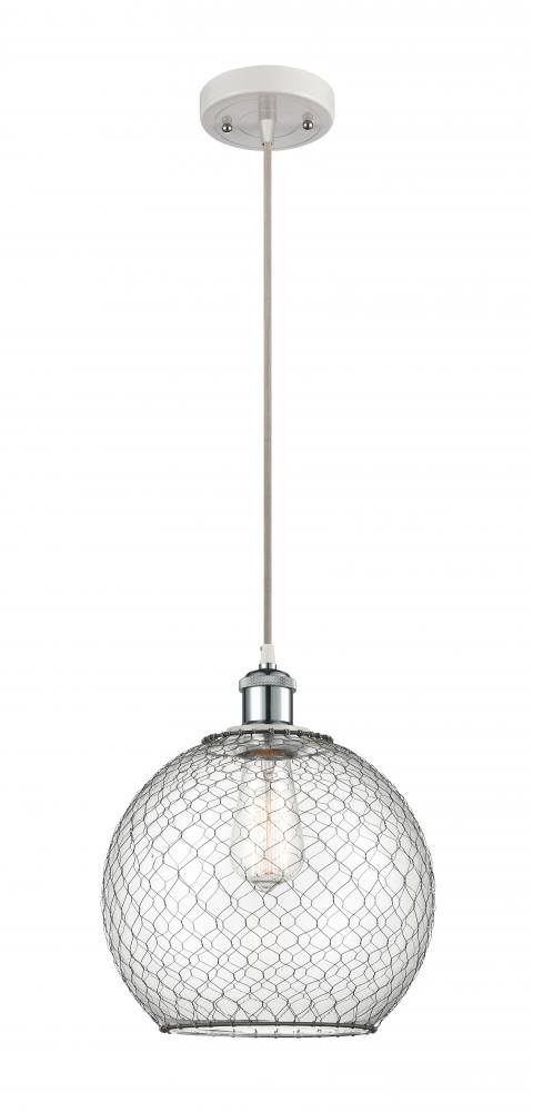 Farmhouse Chicken Wire - 1 Light - 10 inch - White Polished Chrome - Cord hung - Mini Pendant