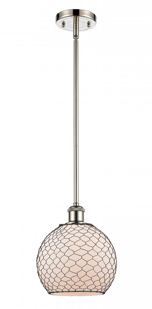 Farmhouse Chicken Wire - 1 Light - 8 inch - Polished Nickel - Mini Pendant