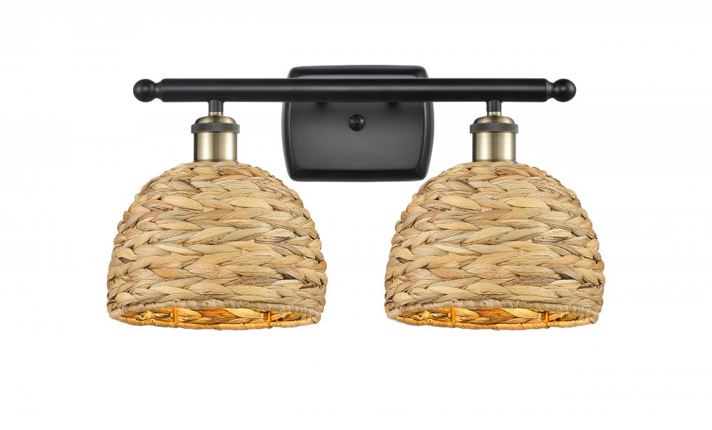 Woven Rattan - 2 Light - 18 inch - Black Antique Brass - Bath Vanity Light