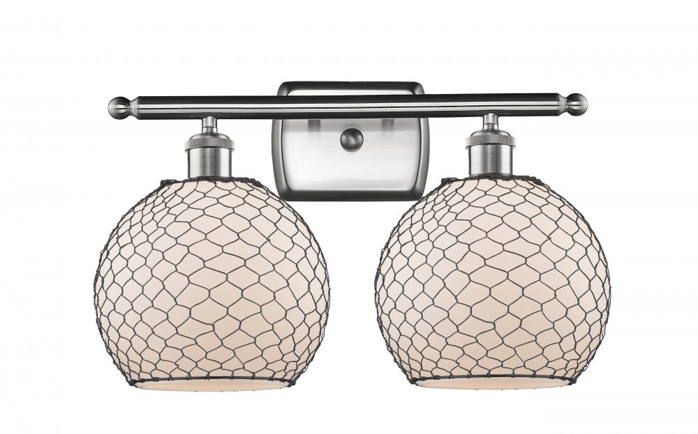 Farmhouse Chicken Wire - 2 Light - 18 inch - Brushed Satin Nickel - Bath Vanity Light