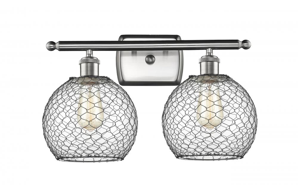 Farmhouse Chicken Wire - 2 Light - 18 inch - Brushed Satin Nickel - Bath Vanity Light