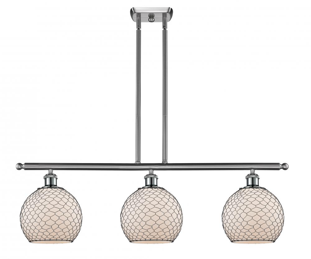 Farmhouse Chicken Wire - 3 Light - 36 inch - Brushed Satin Nickel - Cord hung - Island Light