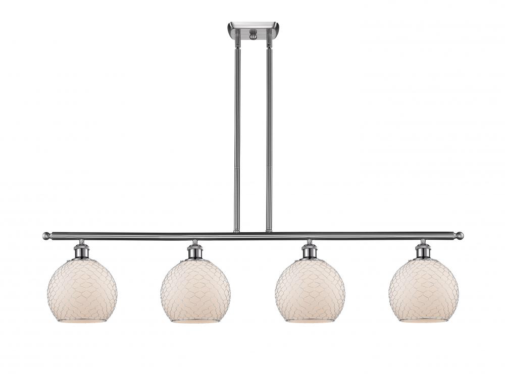 Farmhouse Chicken Wire - 4 Light - 48 inch - Brushed Satin Nickel - Cord hung - Island Light