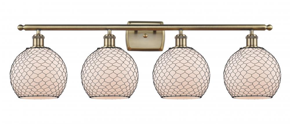 Farmhouse Chicken Wire - 4 Light - 38 inch - Antique Brass - Bath Vanity Light