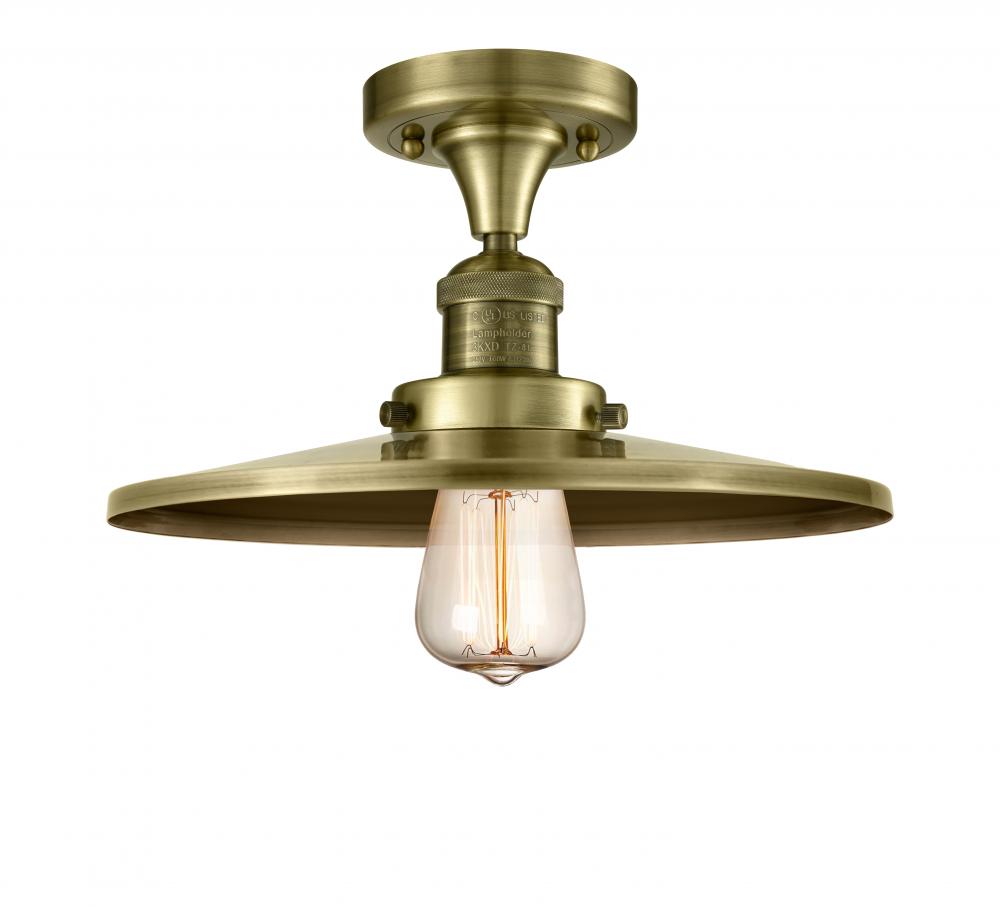 Railroad - 1 Light - 12 inch - Antique Brass - Semi-Flush Mount