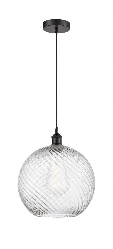 Athens Twisted Swirl - 1 Light - 12 inch - Matte Black - Cord hung - Mini Pendant