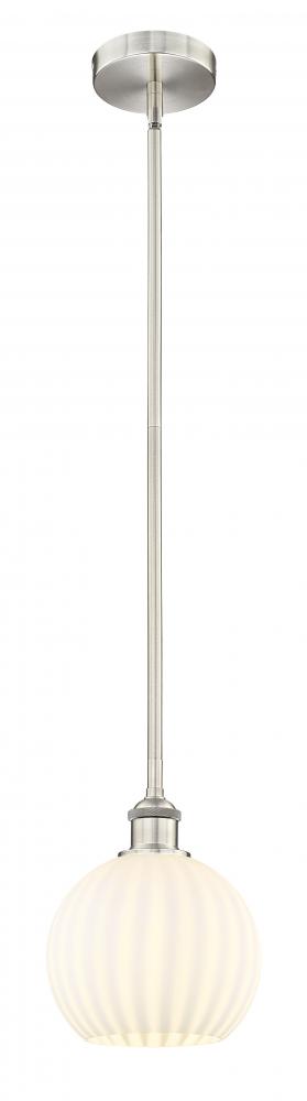 White Venetian - 1 Light - 8 inch - Brushed Satin Nickel - Stem Hung - Mini Pendant