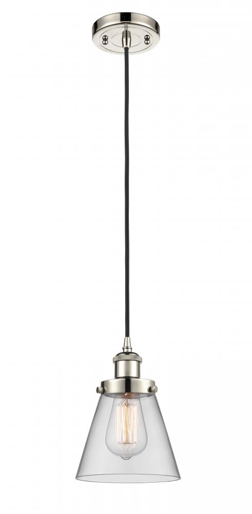 Cone - 1 Light - 6 inch - Polished Nickel - Cord hung - Mini Pendant