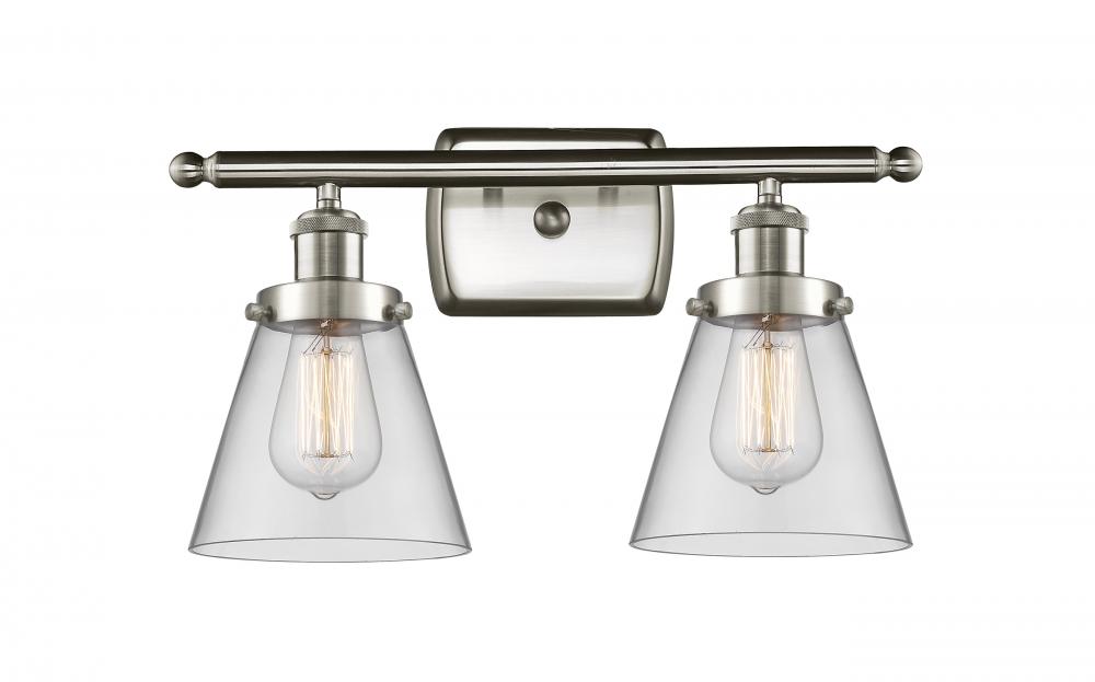 Cone - 2 Light - 16 inch - Brushed Satin Nickel - Bath Vanity Light