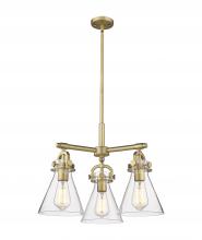 Innovations Lighting 410-3CR-BB-G411-7CL - Newton Cone - 3 Light - 21 inch - Brushed Brass - Pendant