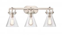 Innovations Lighting 411-3W-SN-G411-7CL - Newton Cone - 3 Light - 27 inch - Satin Nickel - Bath Vanity Light