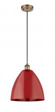 Innovations Lighting 516-1P-BB-MBD-12-RD - Plymouth - 1 Light - 12 inch - Brushed Brass - Cord hung - Mini Pendant