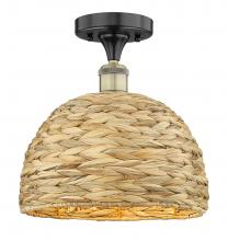 Innovations Lighting 616-1F-BAB-RBD-12-NAT - Woven Rattan - 1 Light - 12 inch - Black Antique Brass - Semi-Flush Mount