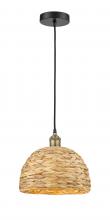 Innovations Lighting 616-1P-BAB-RBD-12-NAT - Woven Rattan - 1 Light - 12 inch - Black Antique Brass - Cord hung - Mini Pendant