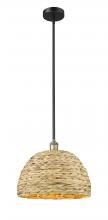 Innovations Lighting 616-1S-BAB-RBD-16-NAT - Woven Rattan - 1 Light - 16 inch - Black Antique Brass - Stem hung - Mini Pendant