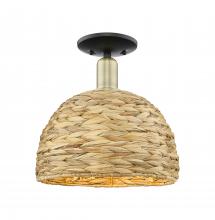 Innovations Lighting 716-1C-BAB-RBD-12-NAT - Woven Rattan - 1 Light - 12 inch - Black Antique Brass - Semi-Flush Mount