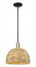 Innovations Lighting 716-1S-BAB-RBD-12-NAT - Woven Rattan - 1 Light - 12 inch - Black Antique Brass - Stem hung - Mini Pendant