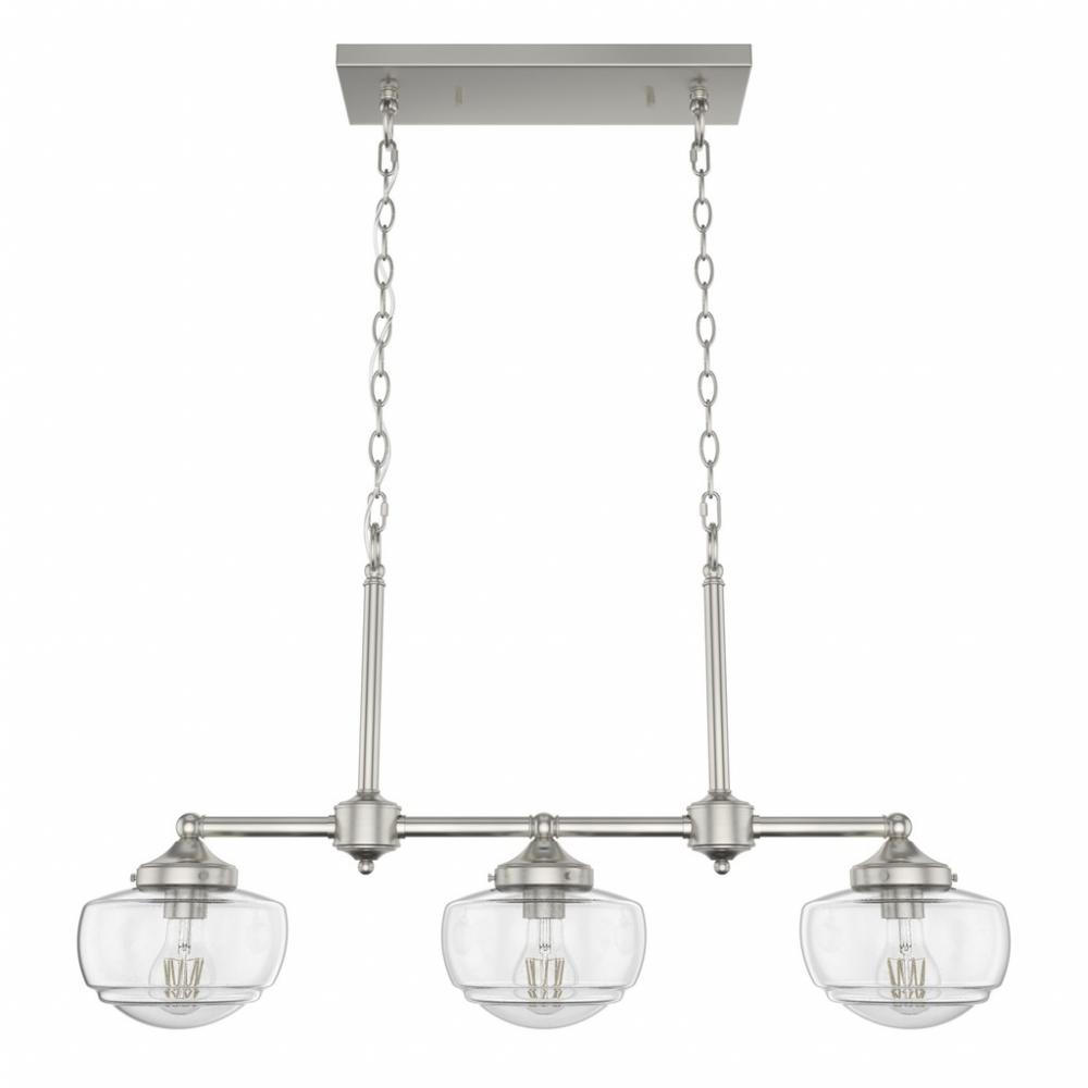 Hunter Saddle Creek Brushed Nickel with Seeded Glass 3 Light Chandelier Ceiling Light Fixture