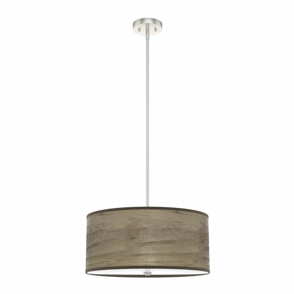 Hunter Solhaven Warm Grey Oak and Brushed Nickel with Painted Cased White Glass 3 Light Pendant