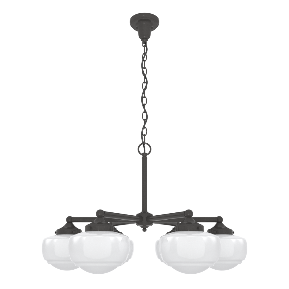 Hunter Saddle Creek Noble Bronze with Cased White Glass 6 Light Chandelier Ceiling Light Fixture