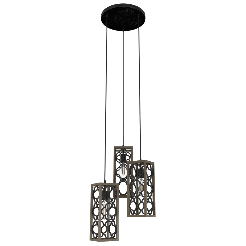 Hunter Gablecrest French Oak and Rustic Iron 3 Light Pendant Cluster Ceiling Light Fixture