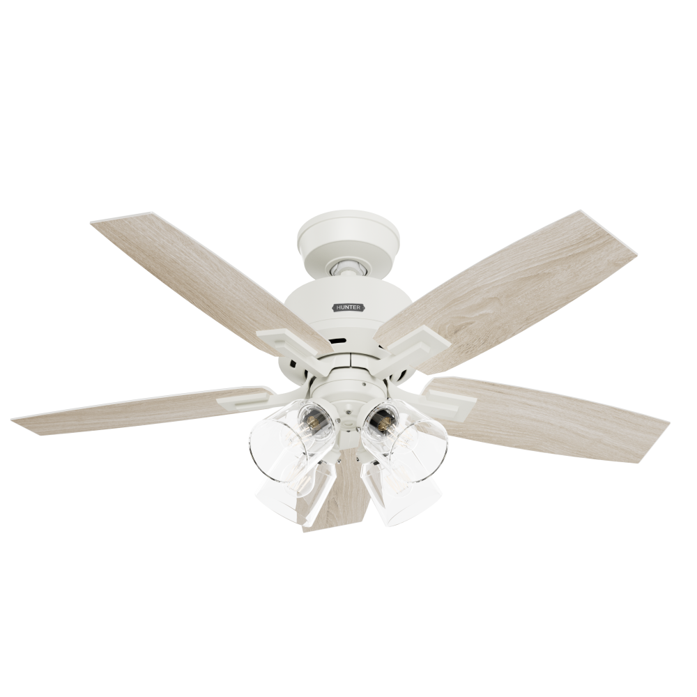 Hunter 44 inch Gatlinburg Matte White Ceiling Fan with LED Light Kit and Handheld Remote