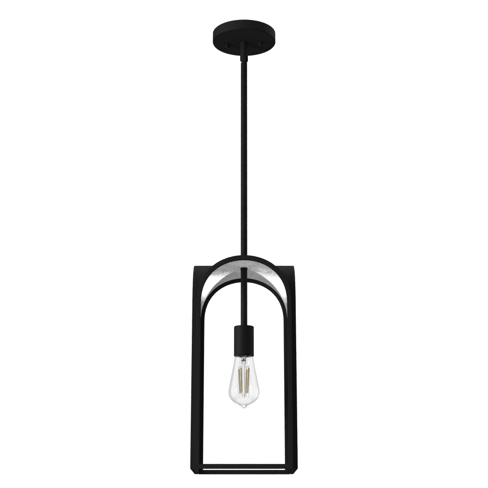 Hunter Dukestown Natural Black Iron and Silver Leaf 1 Light Mini Pendant Ceiling Light Fixture