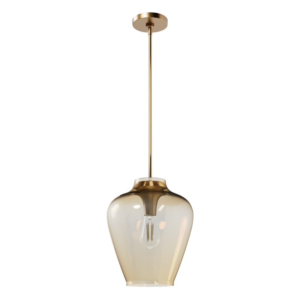 Hunter Vidria Alturas Gold with Amber Iridescent Glass 1 Light Pendant Ceiling Light Fixture