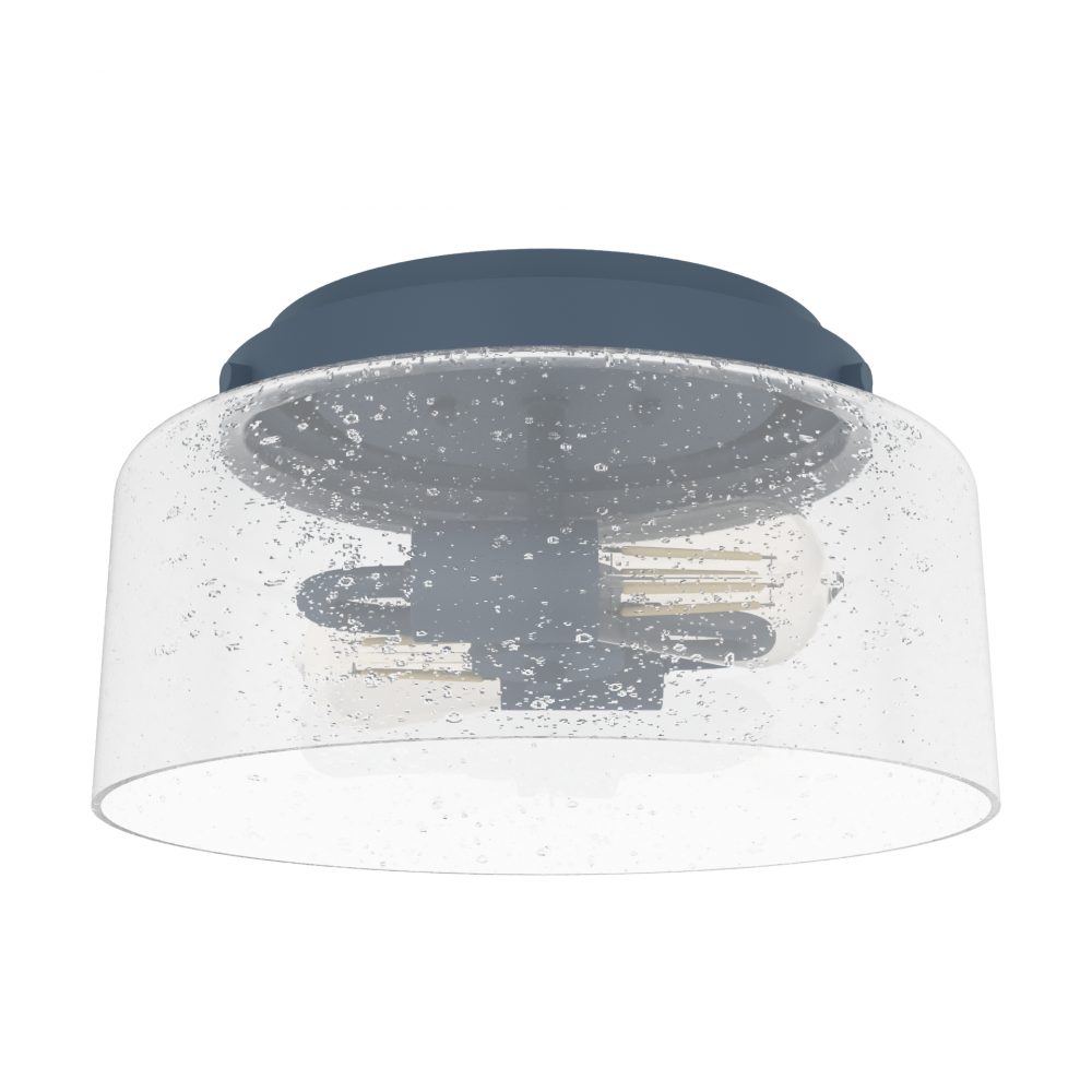 Hunter Hartland Indigo Blue with Seeded Glass 2 Light Flush Mount Ceiling Light Fixture