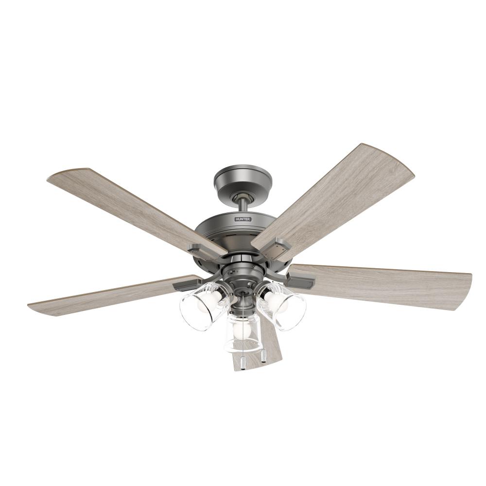 Hunter 52 inch Crestfield Matte Silver Ceiling Fan with LED Light Kit and Pull Chain