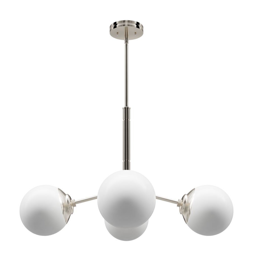 Hunter Hepburn Brushed Nickel with Cased White Glass 4 Light Chandelier Ceiling Light Fixture