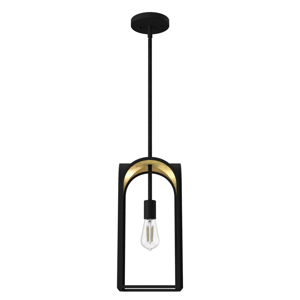 Hunter Dukestown Natural Black Iron and Gold Leaf 1 Light Mini Pendant Ceiling Light Fixture